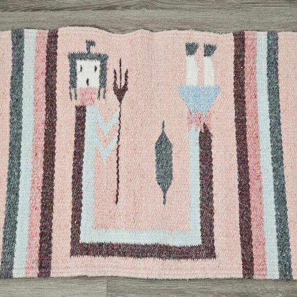 Vintage Native American Navajo Handwoven Wool Yei Tapestry Corn Maiden 14.5"x20" - Picture 5 of 7